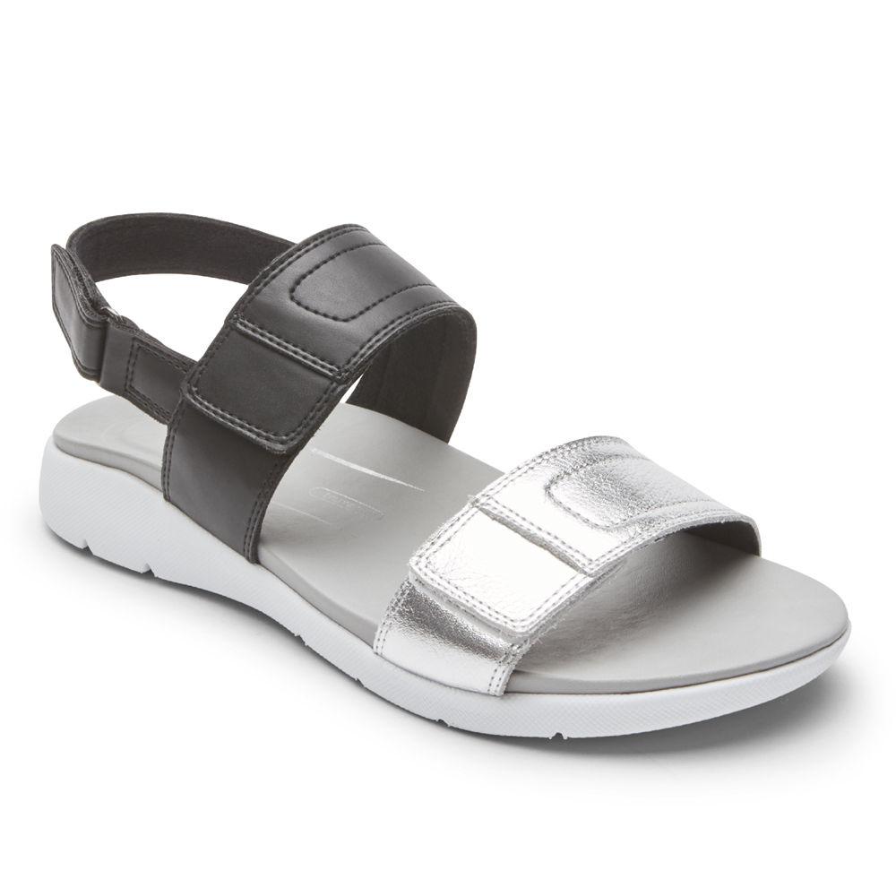 Rockport Singapore Womens Sandals - Eileen 2-Band Black/Silver - VF3764582